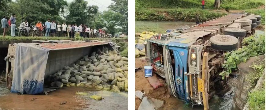 रफ्तार का कहर: कार की टक्कर से साइकिल सवार की मौत, पुलिया से पलटी सीमेंट लदी ट्रक