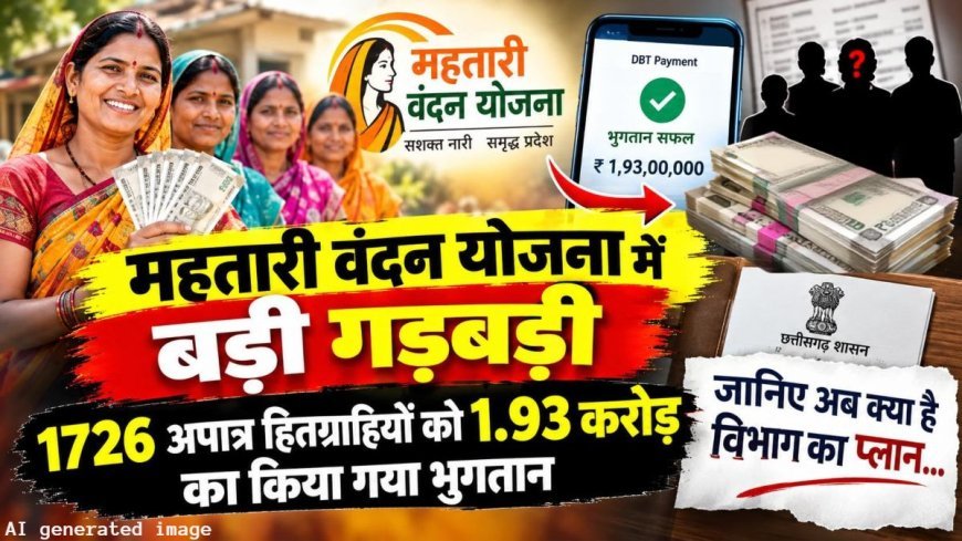 महतारी वंदन योजना में बड़ी गड़बड़ी, 1726 अपात्र हितग्राहियों को 1.93 करोड़ रुपये भुगतान का मामला