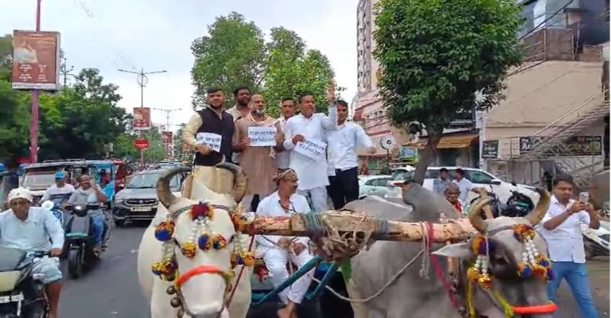 खस्ताहाल सड़कों के खिलाफ युवा कांग्रेस का प्रदर्शन, बैलगाड़ी यात्रा निकाल नगर निगम को दी चेतावनी