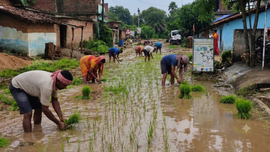 CG News: PMGSY सड़क की बदहाली से परेशान ग्रामीण, मरम्मत की मांग को लेकर सड़क पर की धान रोपाई