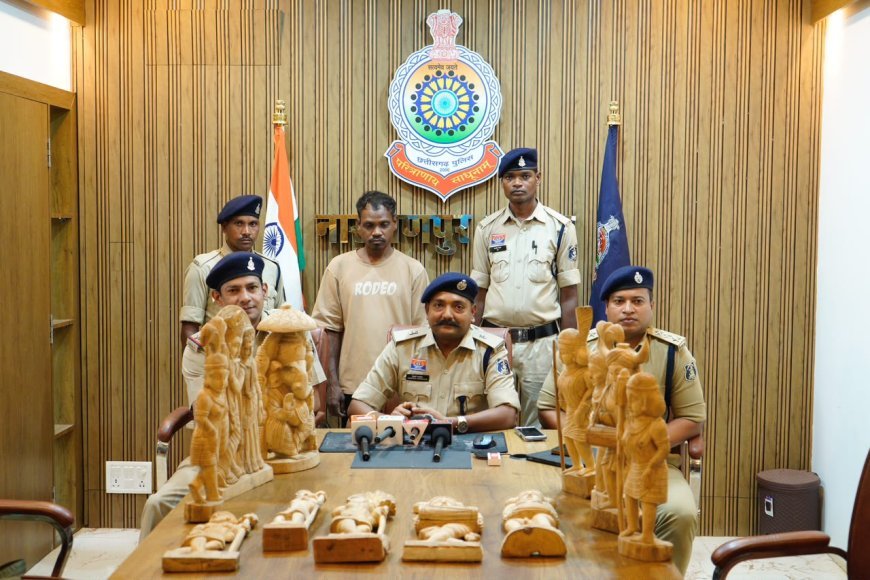 नारायणपुर में मूर्ति चोरी का खुलासा, आर्ट स्टूडियो से चोरी 12 लकड़ी की मूर्तियां बरामद; एक आरोपी गिरफ्तार