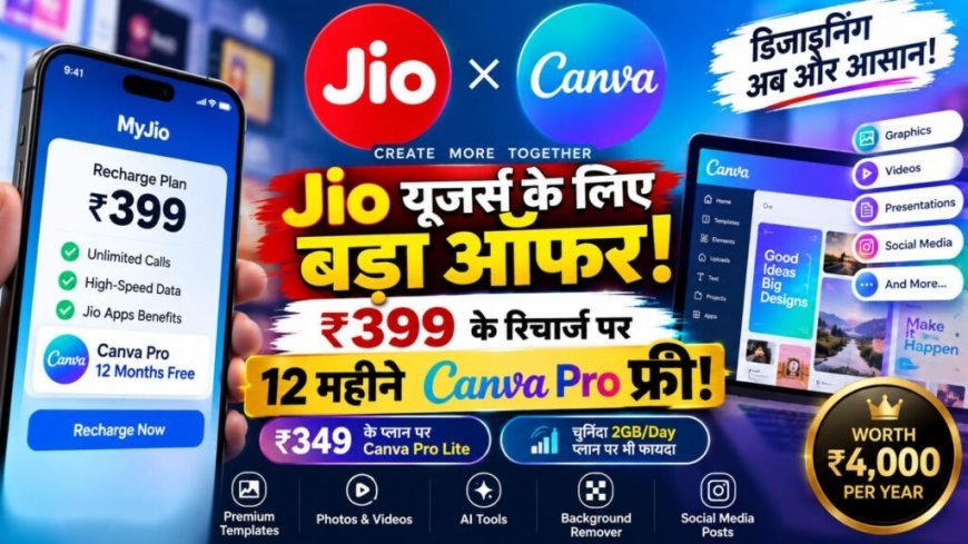 Jio Canva Pro Offer: ₹399 रिचार्ज पर 12 महीने तक Canva Pro फ्री, जानें पूरी डिटेल