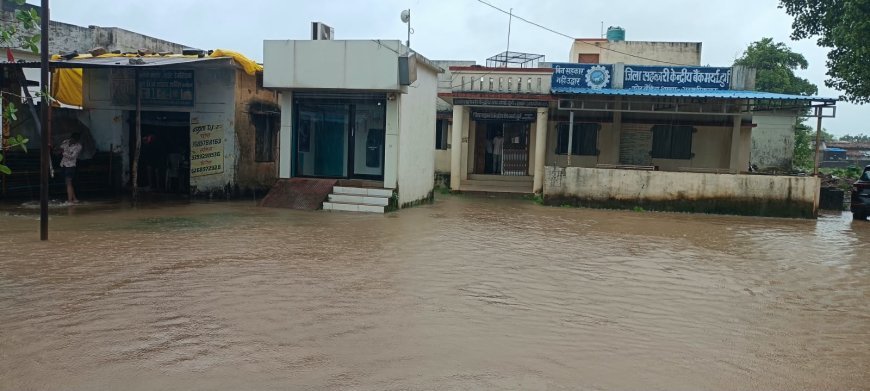 अरमरी कला में बैंक के सामने जलभराव, किसानों और ग्रामीणों को लेनदेन में परेशानी