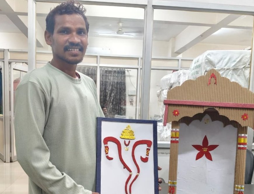 वेस्ट पेपर और पुठ्ठे से यशवंत सपहा ने बनाई आकर्षक कलाकृतियां, गणपति और मंदिर की प्रतिकृतियां उकेरी