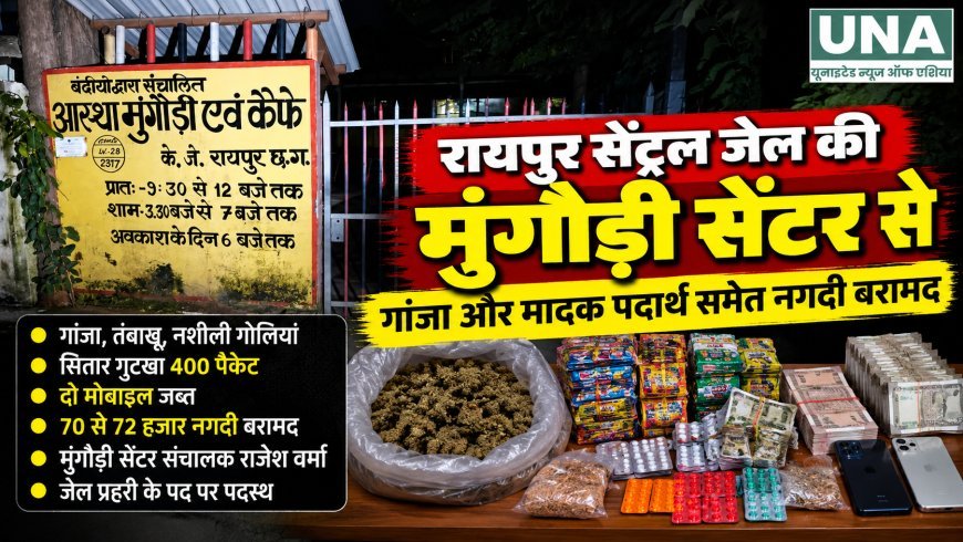 रायपुर सेंट्रल जेल के बाहर मंगौड़ी सेंटर से नशीला सामान और नगदी बरामद, जेल प्रहरी पर भी आरोप