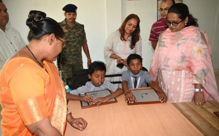 ब्रेल से कलेक्टर का नाम लिखा, टेलर फ्रेम से दिखाई गणित की प्रतिभा, बच्चों के बीच पहुंचीं कलेक्टर