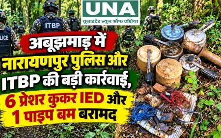अबूझमाड़ में नारायणपुर पुलिस और ITBP की बड़ी कार्रवाई, 6 प्रेशर कुकर IED और 1 पाइप बम बरामद