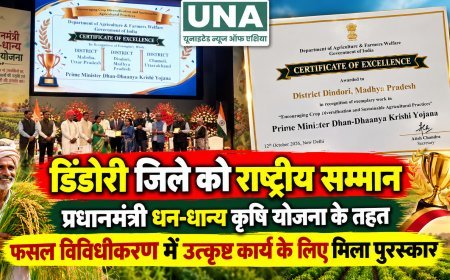 डिंडोरी जिले को राष्ट्रीय सम्मान, प्रधानमंत्री धन-धान्य कृषि योजना के तहत फसल विविधीकरण में उत्कृष्ट कार्य के लिए मिला पुरस्कार