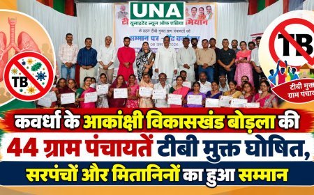 कवर्धा के आकांक्षी विकासखंड बोड़ला की 44 ग्राम पंचायतें टीबी मुक्त घोषित, सरपंचों और मितानिनों का हुआ सम्मान