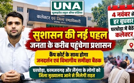 रायगढ़ में सुशासन की नई पहल: 4 नवंबर से हर बुधवार घरघोड़ा में बैठेंगे कलेक्टर मयंक चतुर्वेदी, जनदर्शन और कैंप कोर्ट से जनता को मिलेगी राहत