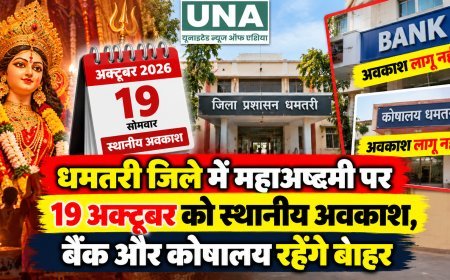 धमतरी जिले में महाअष्टमी पर 19 अक्टूबर को स्थानीय अवकाश, बैंक और कोषालय रहेंगे बाहर