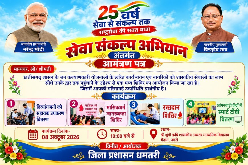 सेवा संकल्प अभियान: नगरी में 8 अक्टूबर को जनकल्याणकारी शिविर, दिव्यांगजनों को मिलेंगे सहायक उपकरण