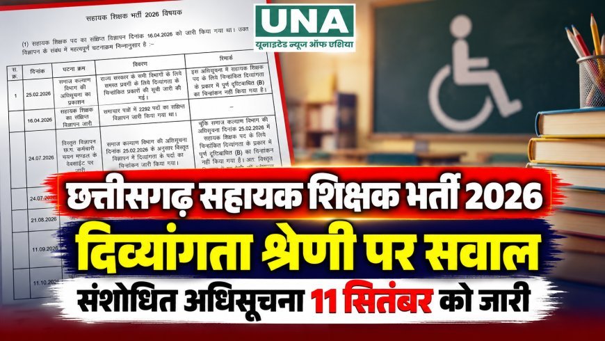 छत्तीसगढ़ सहायक शिक्षक भर्ती 2026: दिव्यांगता श्रेणी को लेकर विभागीय स्थिति स्पष्ट, संशोधित अधिसूचना पर उठे सवाल