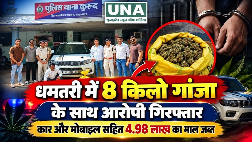 धमतरी में 8 किलो गांजा के साथ आरोपी गिरफ्तार, कार और मोबाइल सहित 4.98 लाख का माल जब्त