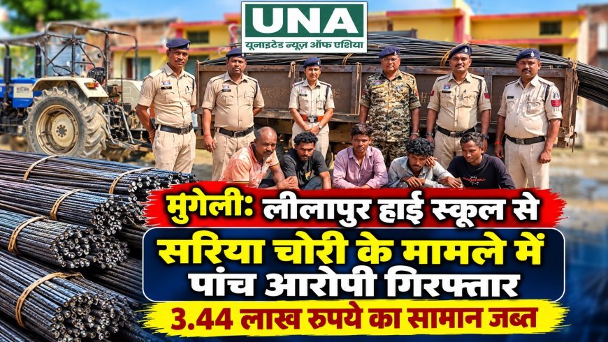 मुंगेली: लीलापुर हाई स्कूल से सरिया चोरी के मामले में पांच आरोपी गिरफ्तार, 3.44 लाख रुपये का सामान जब्त