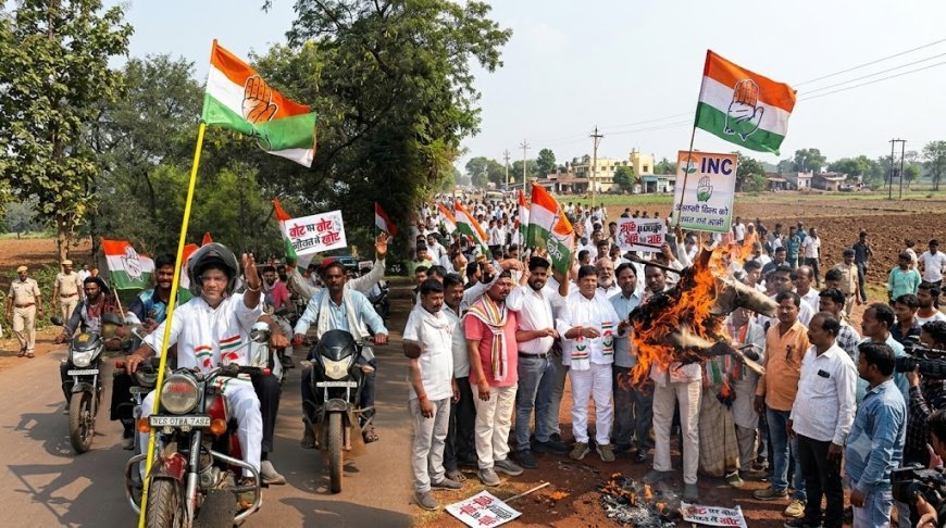 धमधा और अहिवारा में ‘वोट बचाओ–देश बचाओ’ आंदोलन, ज्ञानेश कुमार के खिलाफ कांग्रेस का प्रदर्शन