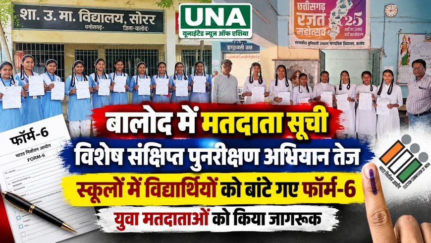 बालोद में मतदाता सूची विशेष संक्षिप्त पुनरीक्षण अभियान तेज, स्कूलों में विद्यार्थियों को बांटे गए फॉर्म-6, युवा मतदाताओं को किया जागरूक