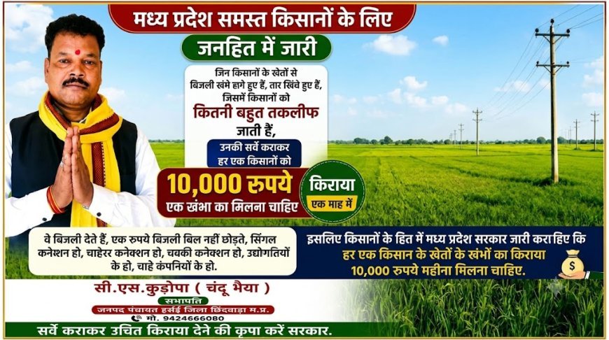 किसानों के खेतों में लगे बिजली खंभों के लिए ₹10,000 मासिक किराया देने की मांग, सी.एस. कुड़ोपा ने सरकार से की पहल की अपील